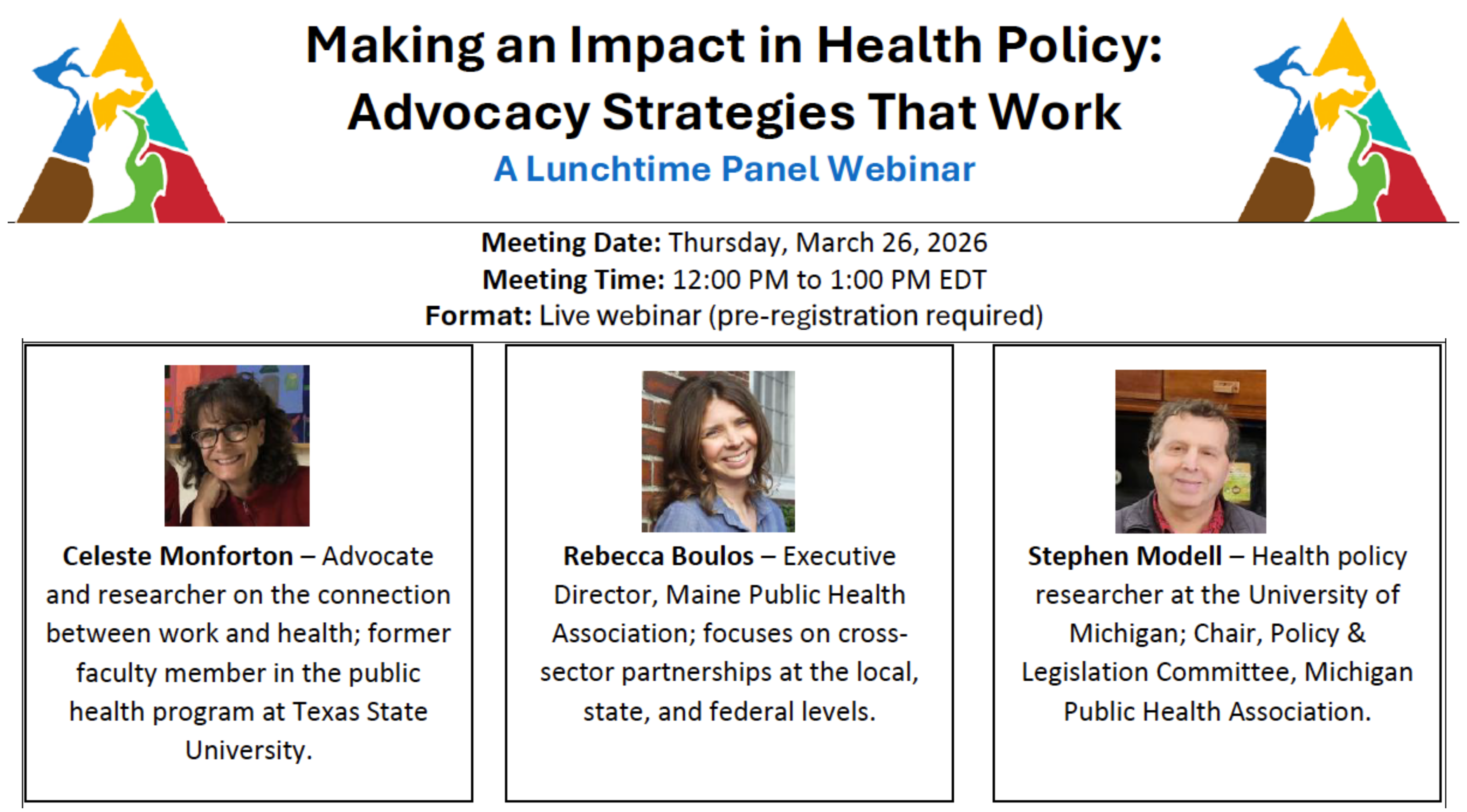 Making an Impact in Health Policy Advocacy Strategies That Work A Lunchtime Panel Webinar